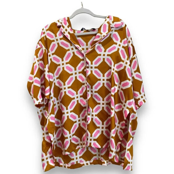 ZARA Geo Pajama Style Top Lounge Wear Blogger Favorite Retro Mod Size Small - Picture 3 of 7